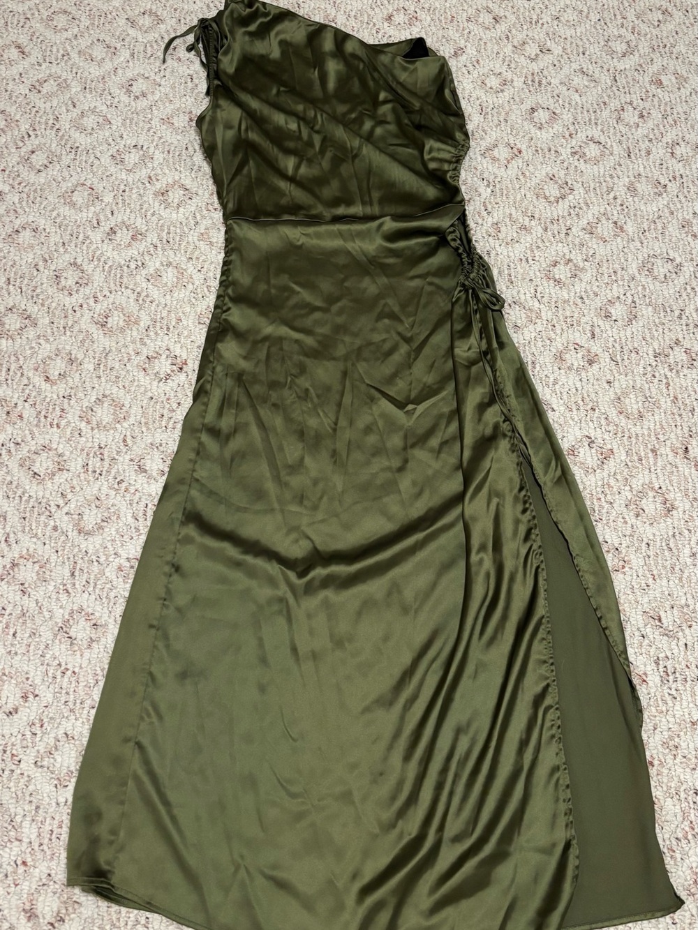 One-Shoulder Olive Green Satin Evening Dress